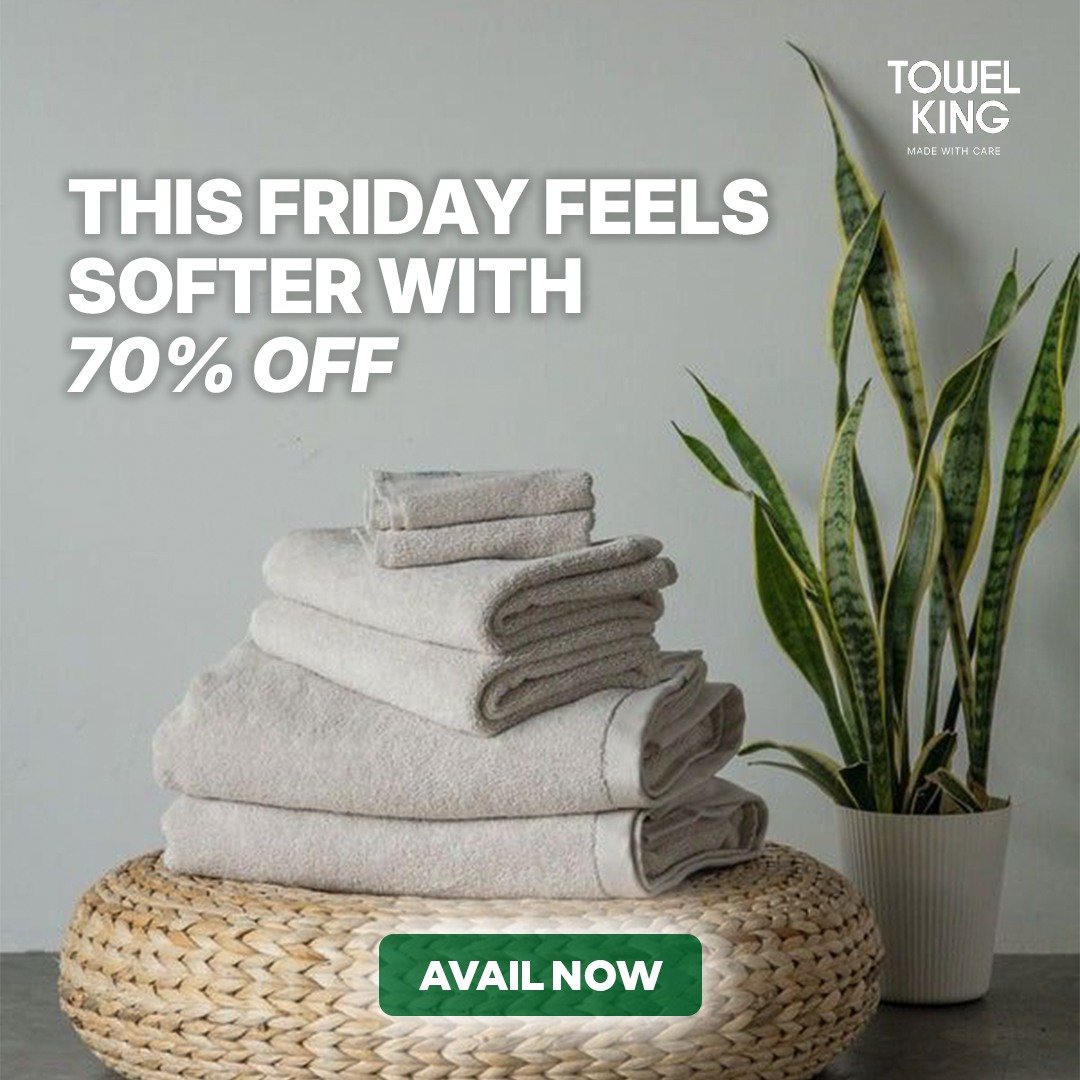 Your weekend plans? Add comfort to the list.

With up to 70% OFF on our best-selling towels, you can turn your everyday into a soft escape.

From family towels to guest towels, there’s a soft spot for everyone at Towel King.
Don’t miss out — the comfort is calling.

#TowelKing #FeelGoodFriday #SoftWeekend #70OffNow #SaleTime #HomeLuxury #AffordableComfort #WeekendVibes